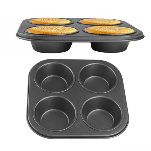 Fadcaer Muffinform für 4 Muffins, antihaftbeschichtet, für Cupcakes, Brötchen, Cupcake-Backform, Karbonstahl, Backformen für Yorkshire-Pudding-Torten, 19,6 x 19,6 x 3,2 cm, 2 Stück von Fadcaer