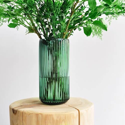 Glasvase Grün Gerippte Vase Zylinder Glas Dickes Vase Kleine Vasen Kristall Blumenvase für Haus Hochzeit Büro Party Tisch Tafelaufsätze Dekoration Geschenk von Fadcaer