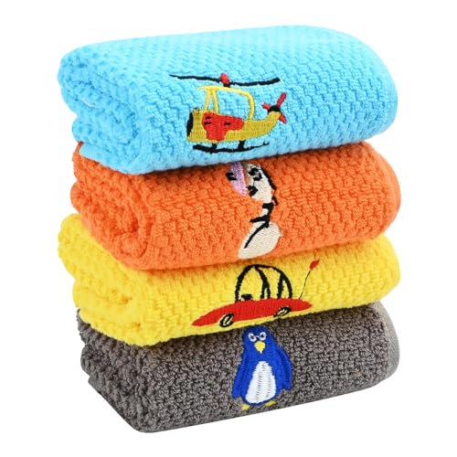 Handtücher für Kinder, 4 Stück 100% Baumwolle Kinder Handtuch Weiche 4 Farben Cartoon Bestickte Kindertuch für Badezimmer, Kinder Handtücher Gesichtstücher Baby Badetuch für Kinder (Bunt gemischt) von Fadcaer