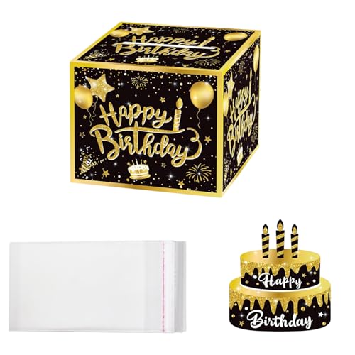 Überraschung Bargeld Geschenk Geburtstag Box Schwarz Gold Lustiges Pull Cash Geschenkbox mit 30 Selbstklebende Klarsichtbeutel Geldgeschenke Geburtstag Box für Eltern Liebhaber Kinder Freunde von Fadcaer