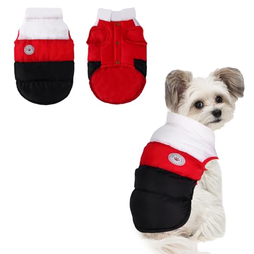 Winter Hundejacke, gepolsterter Mantel für Welpen, Winddicht, Warme Fleece-Weste für kleine Hunde, verstellbares Magic Tape, kaltes Wetter (Rot, S) von Fadcaer