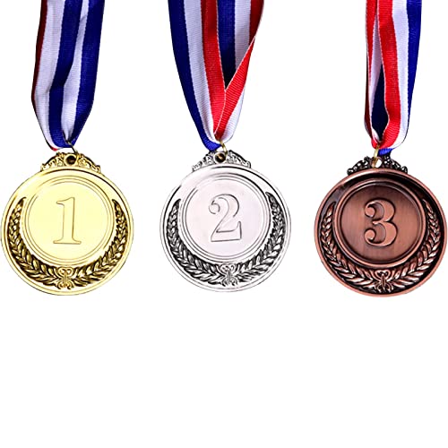 12 Medaillen aus Metall, Gold, Silber, Bronze, Gewinnermedaillen mit Halsband, Olympiastil Gewinnermedaillen Gold Silber Bronze für Wettkampf, Spiele, Partys (Gold, Silber, Bronze) von Faderr