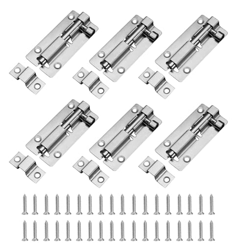 2 Zoll Sicherheitstürriegel aus Edelstahl, Edelstahl-Türverschlüsse mit 36 Schrauben, Schiebeschloss-Türriegel für Gartentor, Badezimmer, Schuppen, Toilette, Riegel(Silber) von Faderr