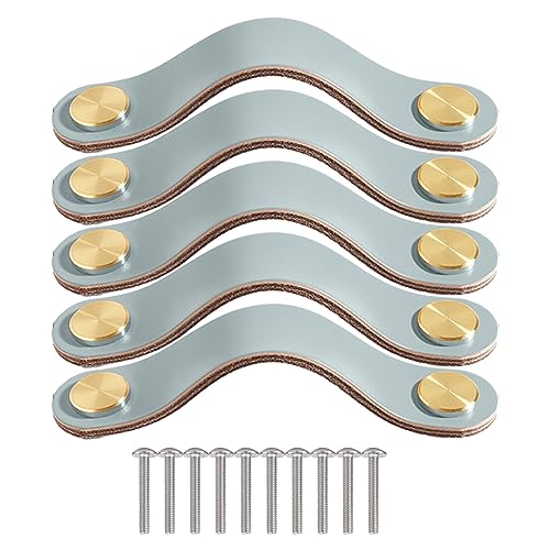 Faderr 5pcs 5 Stück Ledergriffe, Möbel-Ledergriff mit Schraubenzubehör, Vintage-Leder, handgefertigte Möbelgriffe für Schubladen, Schranktüren, Küchenschränke, Badezimmer (blue) von Faderr