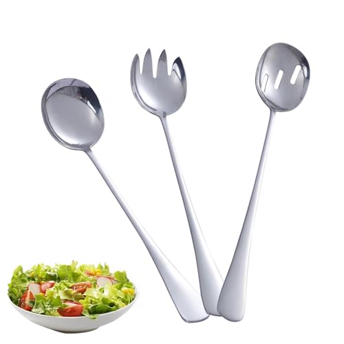 Salatbesteck Set, 3 Stück Bestecksets Edelstahl, Salatlöffel Geschlitzte Löffel und Salatgabeln aus Edelstahl, Salat Servierlöffel für Familie, Hotels, Restaurants(Silber) von Faderr