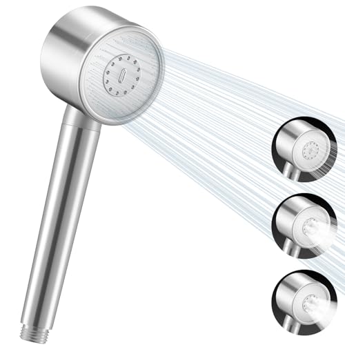 Fadroky Duschkopf mit 3 Strahlarten Hochdruck, Wassersparend Handbrause aus Edelstahl, Ersatz Duschbrause mit Griff gegen Überhitzung, Shower Head für Baden, Universal Brausekopf für Home Gym Spa von Fadroky