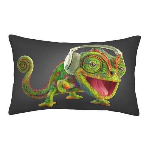 Faduni Chameleon Kissenbezug mit Musik-Aufdruck, superweiche, gebürstete Mikrofaser, mit verstecktem Reißverschluss von Faduni