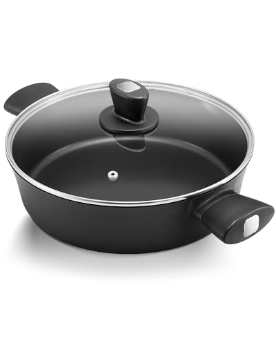 Fadware Pfanne Bratpfanne Induktion mit Deckel, Schmorpfanne Servierpfanne mit hohem Rand, Kochtopf 28cm/3,8L mit Anti-Verbrühungs-Griffe, Antihaftbeschichtet, zum Braten, Pfannenrühren und Schmoren von Fadware