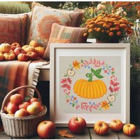 Bild "Kürbiszeit" Kreuzstich Nach Crossstitchpatterns Gerahmt 38x38cm Herbstdeko von FaedenueberKreuz
