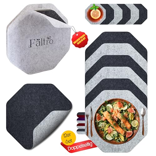 12er Premium Platzsets aus Filz - Achteckig Zweifarbig - Tischset mit Aufbewahrungstasche Helgrau - 4mm Filzuntersetzer Platzdeckchen-Untersetzer Teller-Glas Untersetzer-Set-Dunkelgrau/Hellgrau 12er Premium Platzsets aus Filz - Achteckig Zweifarbig - Tischset mit Aufbewahrungstasche Helgrau - 4mm Filzuntersetzer Platzdeckchen-Untersetzer Teller-Glas Untersetzer-Set-Dunkelgrau/Hellgrau von Fältro