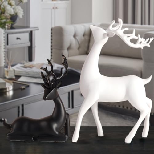 Fafaherr Weihnachtsdeko Hirsch, Weihnachts-Rentier-Figuren 2pcs Hirsch Figuren Deko SkulpturHirsch Liegend Elch Deko Weihnachten Für Weihnachten Deko Hochzeitsdeko, Wohnzimmer, Schlafzimmer, Bar von Fafaherr