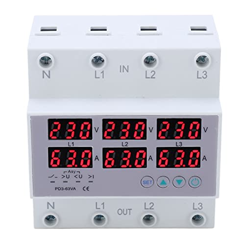 3-Phasen-DIN-Schienen-Voltmeter, AC 390‑500 V 3-Phasen-DIN-Schienen-Voltmeter Amperemeter Automatischer Überspannungs-Überstromschutz Multi-Tester, Multi-Tester (40A) von Fafeicy