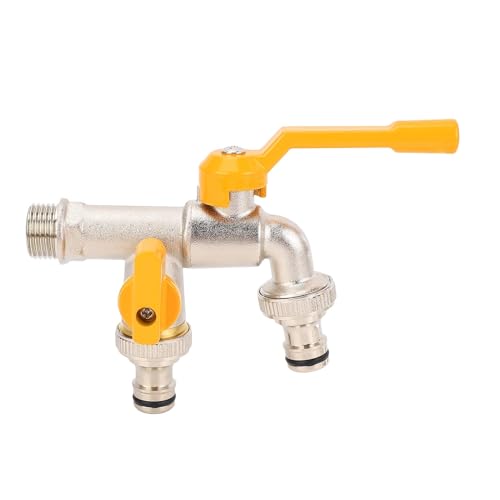 Fafeicy 1 in 2 Out Wasserhahn, 10 -mm -Einlass 15 -mm -Steckdose Messing Wasserspigot -Spigter für Gartenbalkon Im Freien Geeignet von Fafeicy