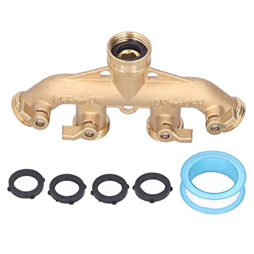 Fafeicy 4-Wege Schlauchverteiler, 0.8Mpa NPT 3/4 Verstellbare Wasserhahn-Schlauchanschlüsse, für 4-Wege-Kugelhahn-Wasserverteiler, Messing + Gummimaterial, Kugelhahn von Fafeicy