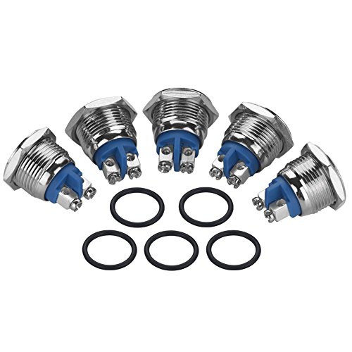 Fafeicy 5 Stück/Set 16mm 250V Metall wasserdicht IP65 2Pin Mini Push Button Schalter(flat head), Tasten Und Anzeigen von Fafeicy
