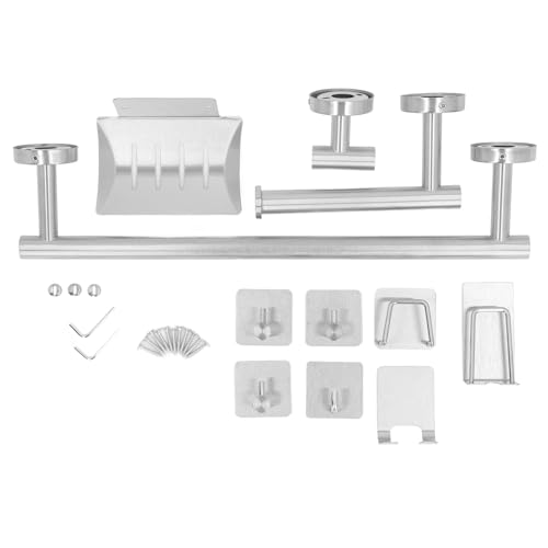 Fafeicy Badezimmer-Hardware-Set aus Edelstahl mit Handtuchstange, Haken, Seifenschale, Einfache Installation, Multifunktionales Design für die Wandmontage Im Badezimmer von Fafeicy