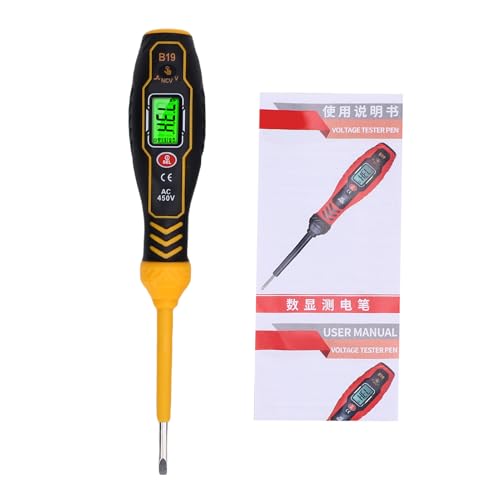 Fafeicy Digitalspannungstester Pen mit LCD- und NCV 30 Bis 1000 V Range -Elektrikernspannungstrom für Elektriker mit Alarmanzeige Automatisch Abgeschaltet (Gelb flacher Schraubendreher) von Fafeicy