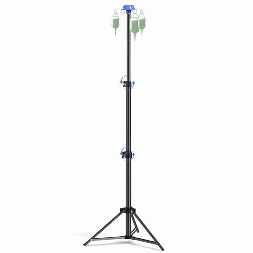 Fafeicy Einstellbare IV -Pol -Höhe Einstellbarer IV -Ständer Tragbarer IV -Pol mit 4 Haken 3 Netto -Taschen für die Krankenpflege der Klinik Home Care Hospitaling von Fafeicy