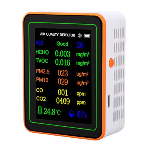 Fafeicy Luftqualitätstester 12 in 1 Multifunktional CO2 HCHO TVOC PM2.5 PM10 Temperaturfeuchtigkeitsdetektor mit TFT -Bildschirm für Innenräume für Heimbüro (Weiß-Orange) von Fafeicy