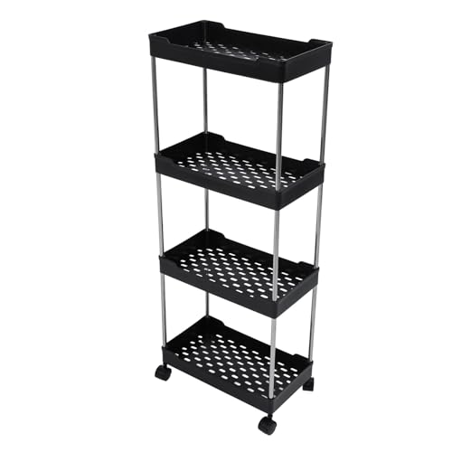 Fafeicy Metallorganisation Cart 4 -Tier Rolling Metal Storage Organizer, PP Edelstahl -Aufbewahrungswagen für Badezimmer Küche Wohnzimmer (Black) von Fafeicy