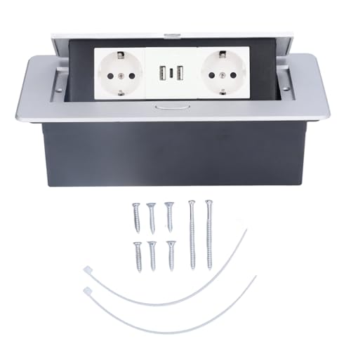 Fafeicy Multifunktionale Bodensteckdose, 1 Typ-C-Schnittstelle und 2 USB-Schnittstellen Pop-up-Einbausteckdose EU-Standard für Büroschule von Fafeicy
