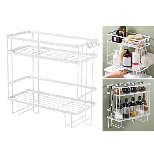 Fafeicy Toilettenregal Iron Bad Organizer, wasserdichte Große Kapazität über Toilettenlagerregal, Nagelfreie Installation, Praktisch und Praktisch (Doppellagiges Weiß) von Fafeicy