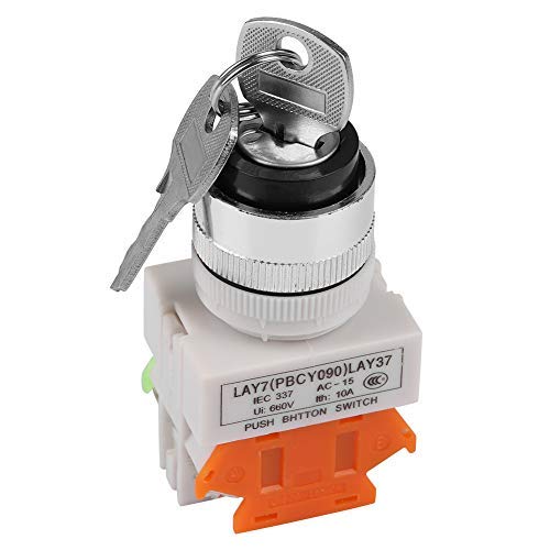 Fafeicy Schlüsselschalter 2 Positionen Sicherheits Tastensperrschalter LAY37-11Y/21 Schlüsselbetätigter Drehschalter mit 2 Tasten, gelb, Rotary, Manuell, Kunststoff von Fafeicy