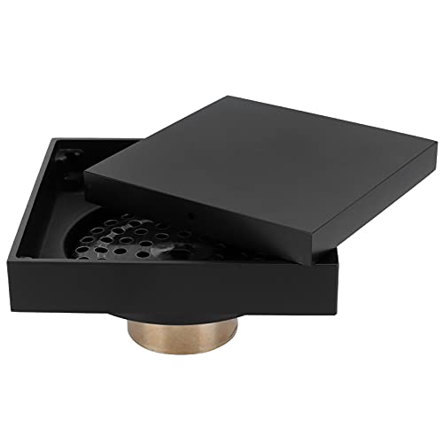 Schwarzer Quadratischer Duschbodenablauf, Geruchshemmender Kupferbodenablauf mit Abnehmbarem Deckelfilter, für Küche Badezimmer Balkon 10x10cm von Fafeicy