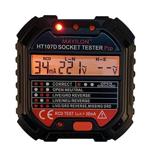 Steckdosentester HT107D LCD Digitalanzeige Prüfgerät für Steckdose EU Stecker 90-250V Elektrische Steckdosenprüfer für Schulen Labors Fabriken von Fafeicy