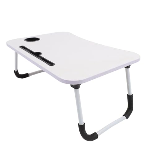 Fafeims Multifunktionaler Betttisch Laptop -Stand Schreibtisch mit Becherhalter, Faltbares Design, Massives Holzmaterial für Büro Schlafsaal, Studiengebietsorganisation, Bettgebrauch (White) von Fafeims