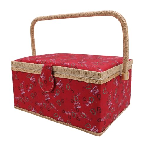 Fafeims Vintage -Stilnähorganisator mit Abnehmbarem Tablett, Tragbare Doppelschichtfächer für Handwerk, Ideales Nähen? Korbspeicherlösung von Fafeims
