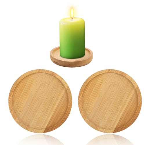 2 Stück Holzuntersetzer Runde, Kerzentellerl Holzplatte Durchmesser 8,5 cm, Mini Holz Kerzenteller Untersetzer aus Bambus, für Taufkerzen Hochzeitskerzen Dekotablett (Ø 8,5cm) von Fagent