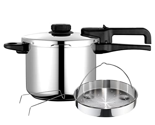 agor Dual Xpress Pressure Cooker 8 Litres, Induction, Super Fast Express, 18/10 Stainless Steel, All Kitchens, Bottom Thermoifuser, Pressure Regulator, 5 Safety Systems, Includes Basket von Fagor