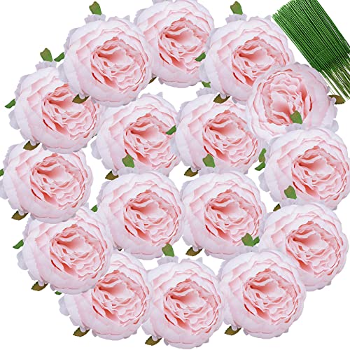 FagusHome 25 Stück Künstliche Pfingstrose Blumen Köpfe 10CM Seide Künstliche Blumen mit Stielen Jahrgang Blumen für Dekor (Rosa) von FagusHome