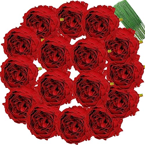 FagusHome 25 Stück Künstliche Pfingstrose Blumen Köpfe 10CM Seide Künstliche Blumen mit Stielen Jahrgang Blumen für Dekor (Rot) von FagusHome