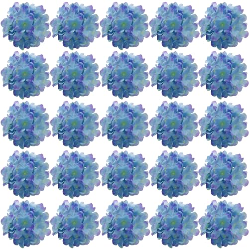 FagusHome 30 Stück künstliche Hortensien BlumeKöpfe 18cm Künstliche Blumen Köpfe mit Stielen Gefälschte Blumen für Deko (Blau Lila) von FagusHome