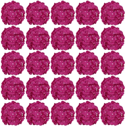 FagusHome 30 Stück künstliche Hortensien BlumeKöpfe 18cm Künstliche Blumen Köpfe mit Stielen Gefälschte Blumen für Deko (Deep Rose) von FagusHome