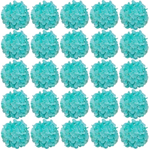 FagusHome 30 Stück künstliche Hortensien BlumeKöpfe 18cm Künstliche Blumen Köpfe mit Stielen Gefälschte Blumen für Deko (Fluoreszenz Blue) von FagusHome