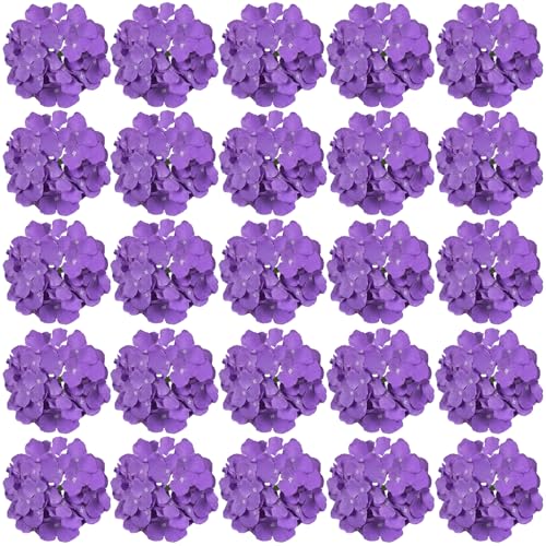 FagusHome 30 Stück künstliche Hortensien BlumeKöpfe 18cm Künstliche Blumen Köpfe mit Stielen Gefälschte Blumen für Deko (Lila) von FagusHome