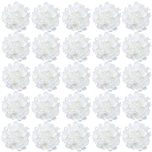 FagusHome 30 Stück künstliche Hortensien BlumeKöpfe 18cm Künstliche Blumen Köpfe mit Stielen Gefälschte Blumen für Deko (Reines Weiß) von FagusHome