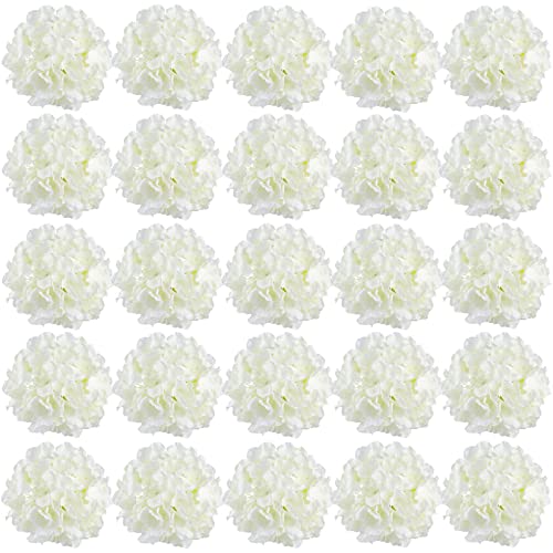 FagusHome 30 Stück künstliche Hortensien BlumeKöpfe 20cm Künstliche Blumen Köpfe mit Lange Stielen Gefälschte Blumen in Weiß für Deko von FagusHome