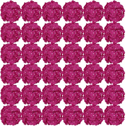 FagusHome 35 Stück künstliche Hortensien Blume Köpfe Künstliche Blumen Köpfe mit Stielen Gefälschte Blumen Durchmesser 18CM für Deko (Deep Rose) von FagusHome