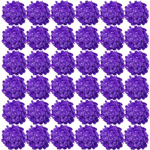 FagusHome 35 Stück künstliche Hortensien Blume Köpfe Künstliche Blumen Köpfe mit Stielen Gefälschte Blumen Durchmesser 18CM für Deko (Hellviolett) von FagusHome