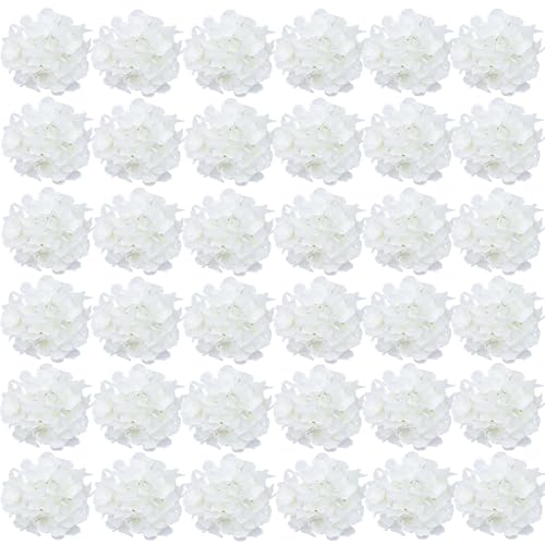 FagusHome 35 Stück künstliche Hortensien Blume Köpfe Künstliche Blumen Köpfe mit Stielen Gefälschte Blumen Durchmesser 18CM für Deko (Reines Weiß) von FagusHome