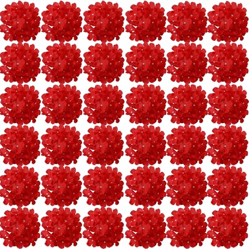 FagusHome 35 Stück künstliche Hortensien Blume Köpfe Künstliche Blumen Köpfe mit Stielen Gefälschte Blumen Durchmesser 18CM für Deko (Rot) von FagusHome