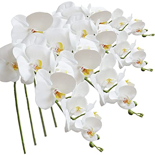 FagusHome 4 Stück künstliche Phalaenopsis Orchideen Blumen 105CM Künstliche Orchideenblumen Stammpflanzen für Deko (Weiß) von FagusHome