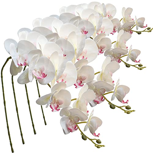 FagusHome 4 Stück künstliche Phalaenopsis Orchideen Blumen 105CM Künstliche Orchideenblumen Stammpflanzen für Deko (Weiß+Rosa) von FagusHome