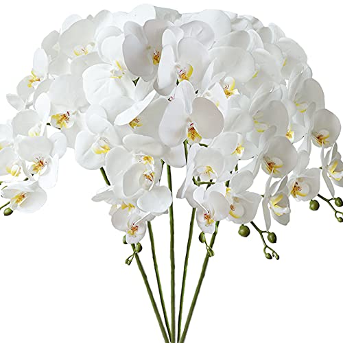 FagusHome 5 Stück Künstliche Phalaenopsis Blumen 80cm Weiß Künstliche Orchideenblumen Stammpflanzen für Wohnkultur von FagusHome