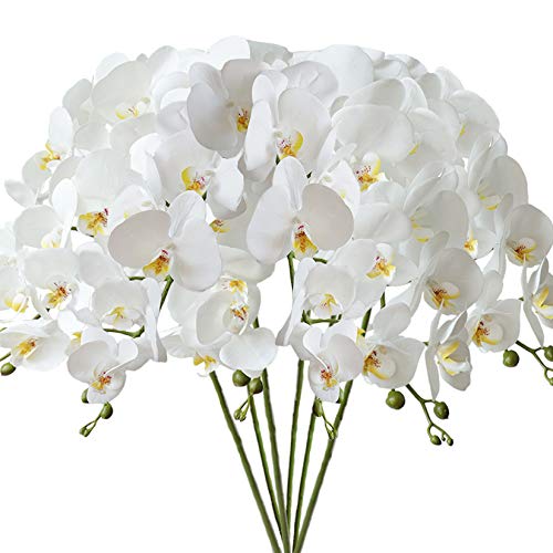 FagusHome 6 Stück Künstliche Phalaenopsis Blumen 80cm Weiß Künstliche Orchideenblumen Stammpflanzen für Wohnkultur (6 Stück) von FagusHome