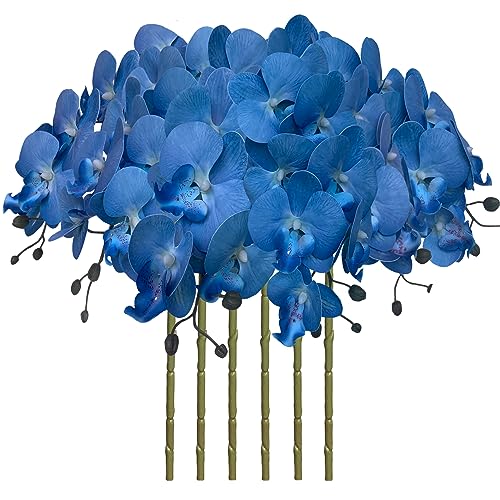 FagusHome 6 Stück Künstliche Phalaenopsis Blumen Weiß 80cm Künstliche Orchideenblumen Stammpflanzen für Wohnkultur (Blau) von FagusHome